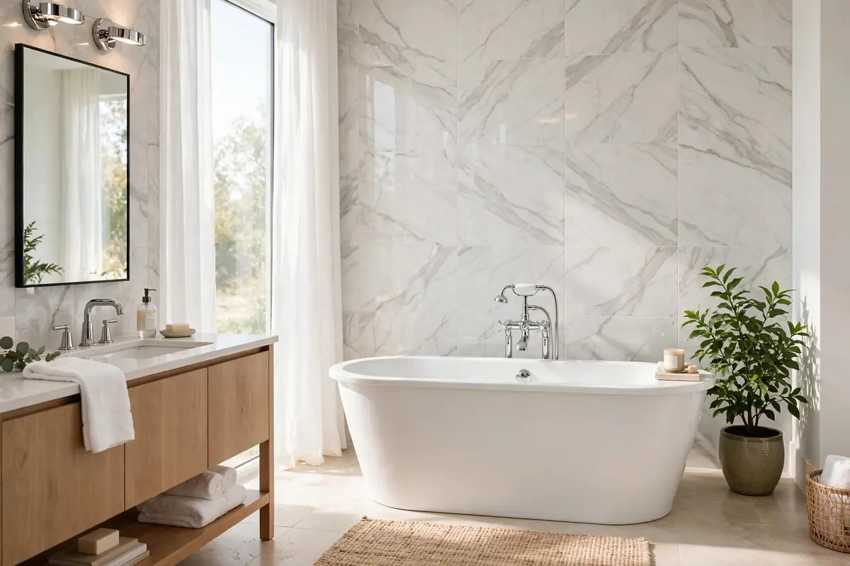 Bright modern bathroom with quality plumbing fixtures